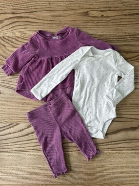 3-Piece Purple Baby Outfit Set - 3 months